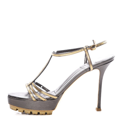 Saint Laurent Metallic Trooper Platform Sandals 40 Gold 1 of 18