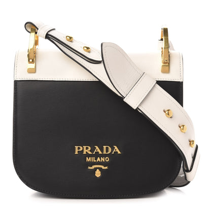 Prada City Calf Pionniere Saddle Bag Black White 1 of 11