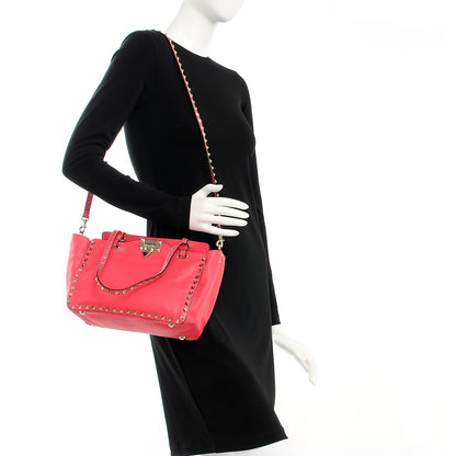 Valentino Garavani Vitello Small Rockstud Tote Raspberry 2 of 8