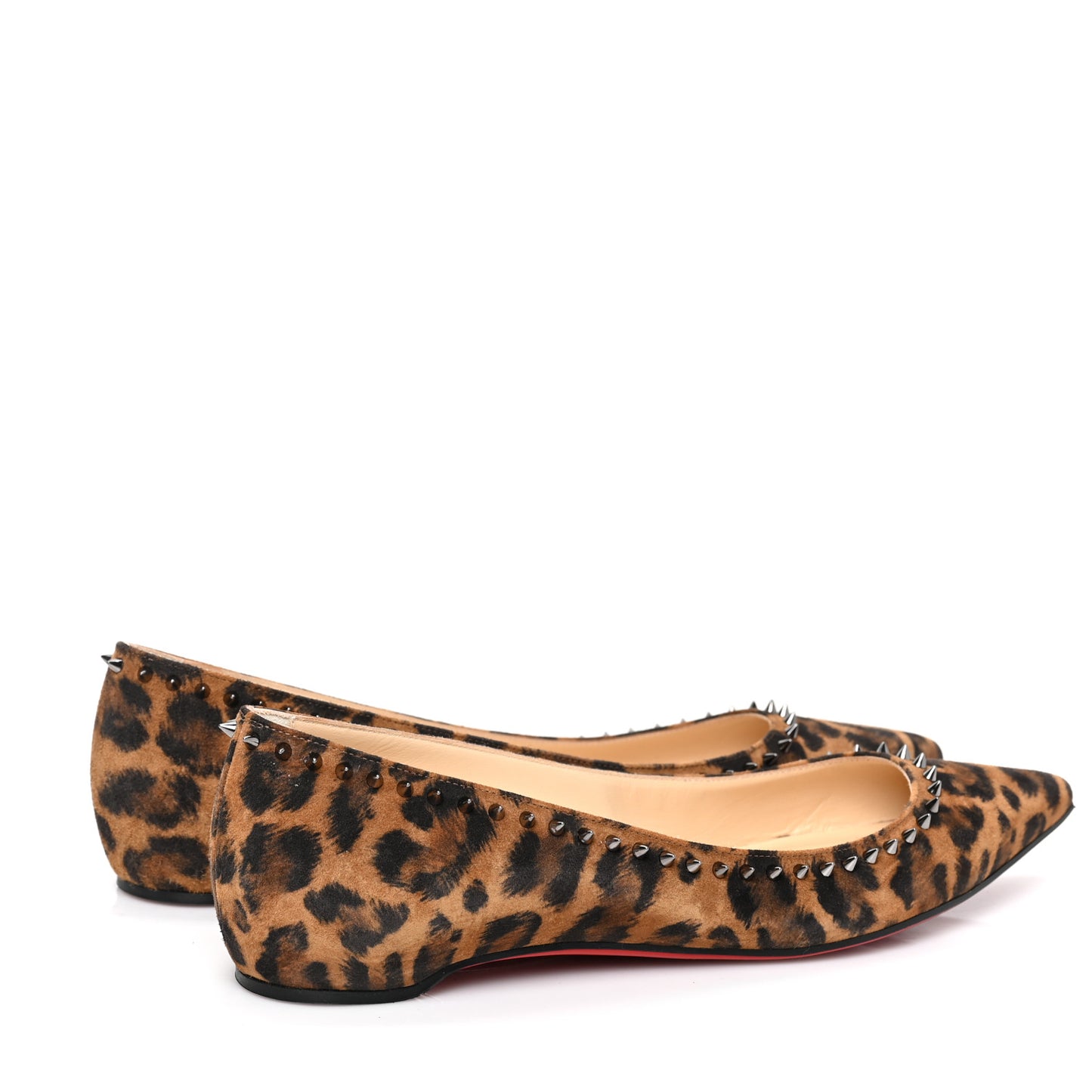 Calf Hair Spike Leopard Print Flats 38 Brown