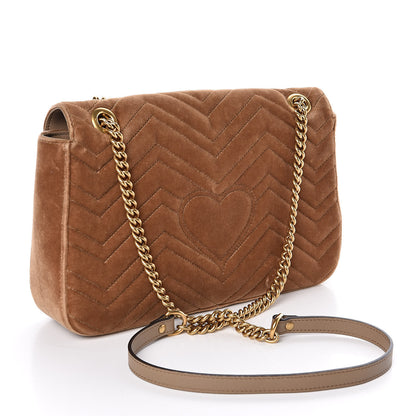 Gucci Velvet Matelasse Medium GG Marmont Shoulder Bag Taupe 3 of 10
