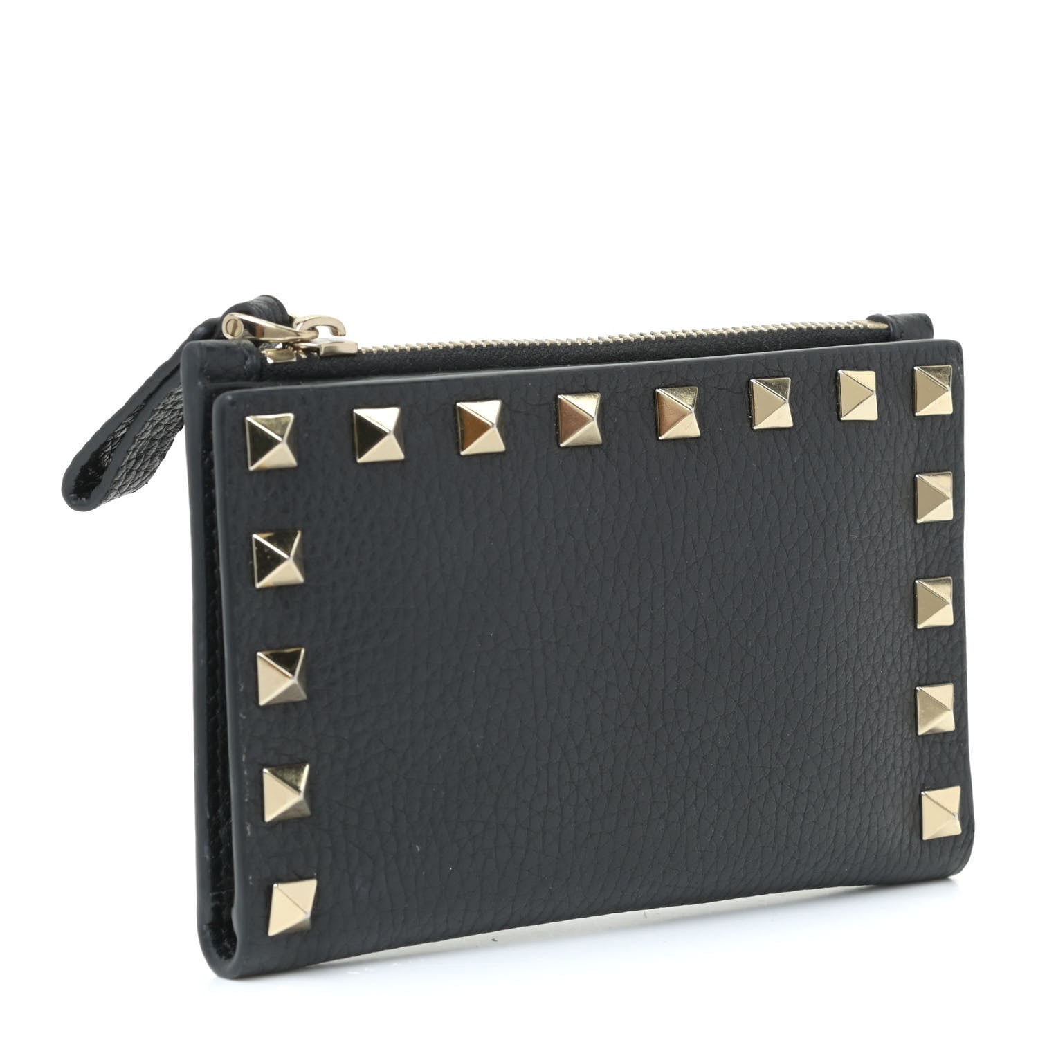 Valentino Garavani Pebbled Calfskin Rockstud Coin Case Card Holder Black 3 of 9