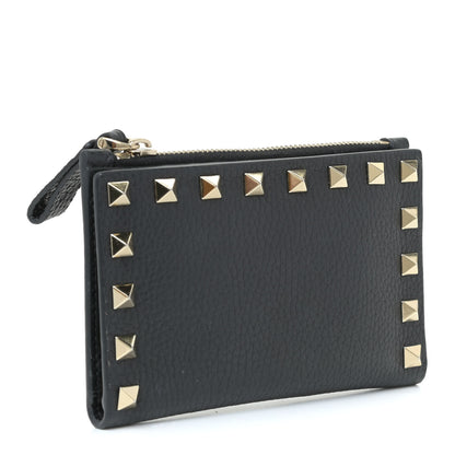 Valentino Garavani Pebbled Calfskin Rockstud Coin Case Card Holder Black 3 of 9
