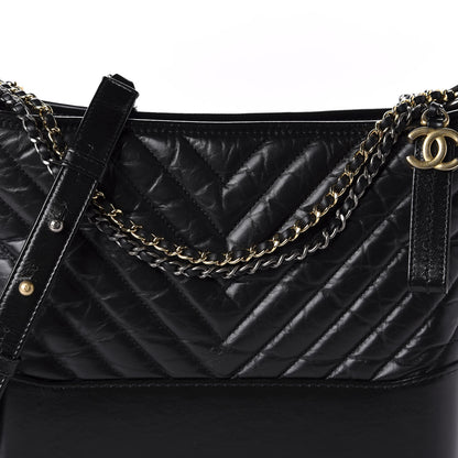 Chanel Aged Calfskin Chevron Quilted Medium Gabrielle Hobo Black 11 of 12