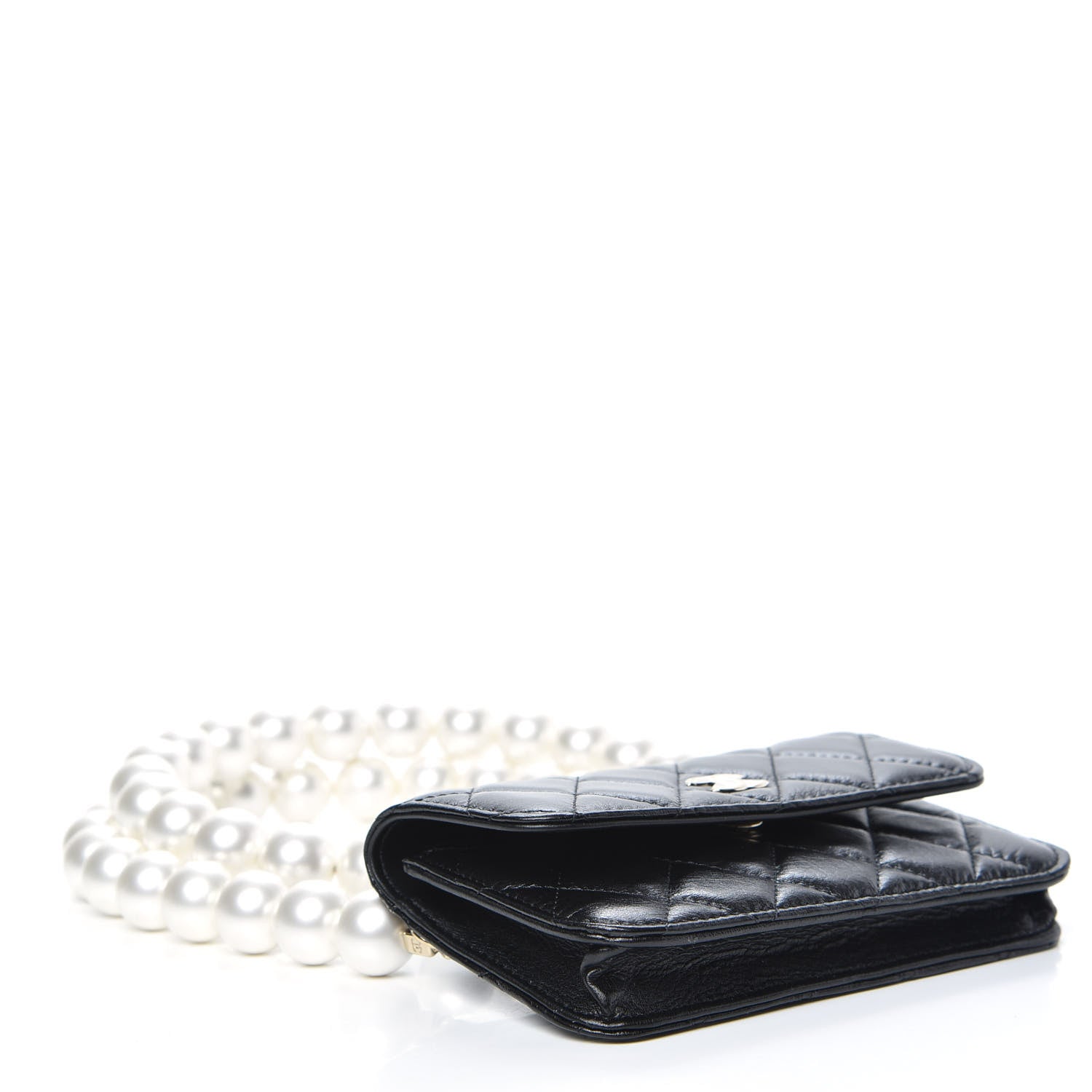 Chanel Calfskin Quilted Maxi Pearls Clutch With Chain Black 4 of 10