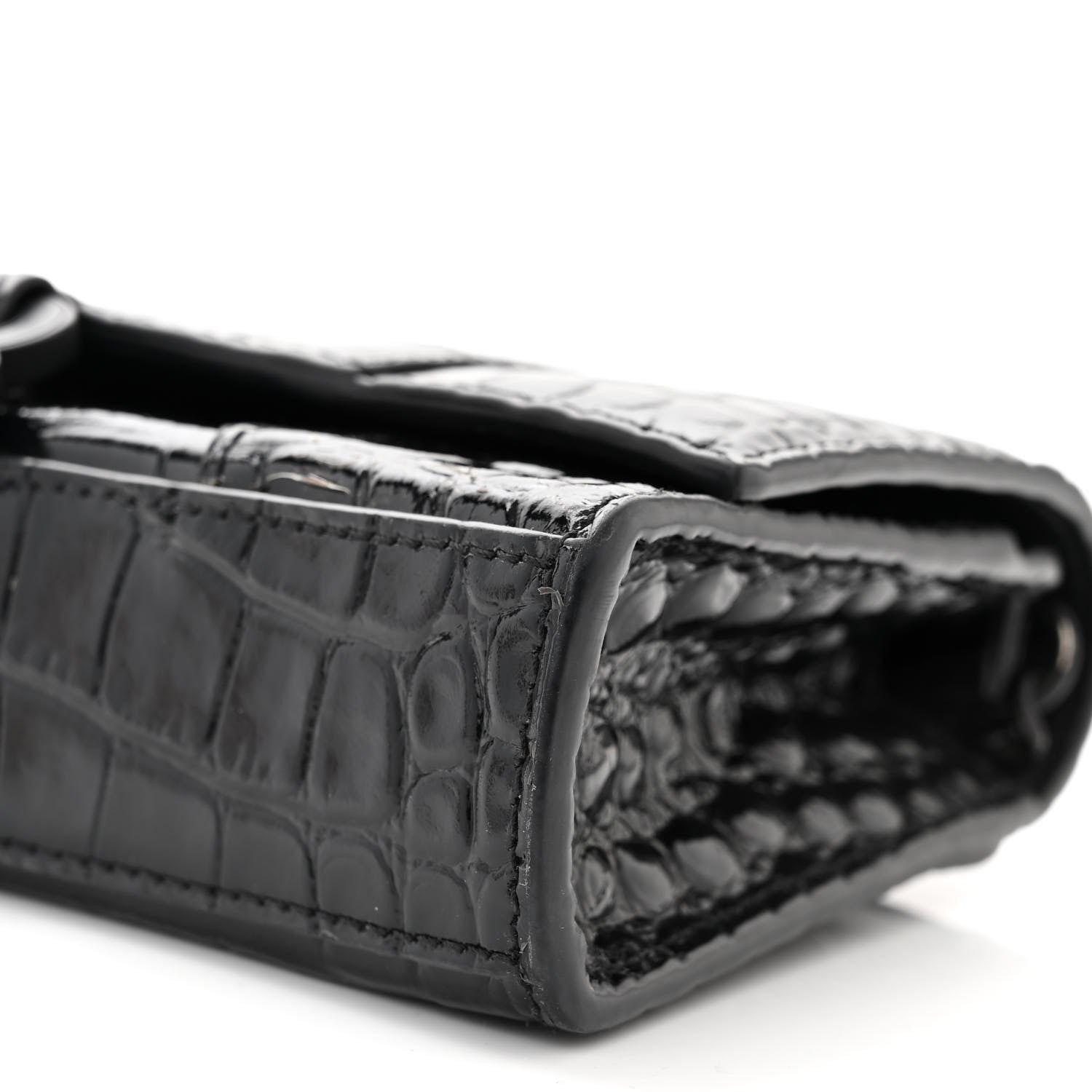 Balenciaga Shiny Calfskin Monochrome Crocodile Embossed Hourglass Chain Bag Black 9 of 11