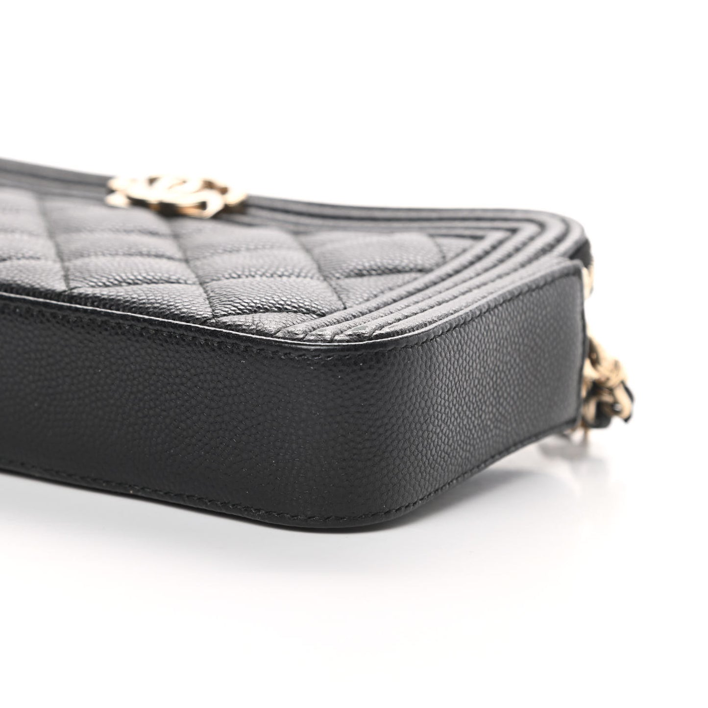 Caviar Quilted Small Boy Clutch With Chain Black