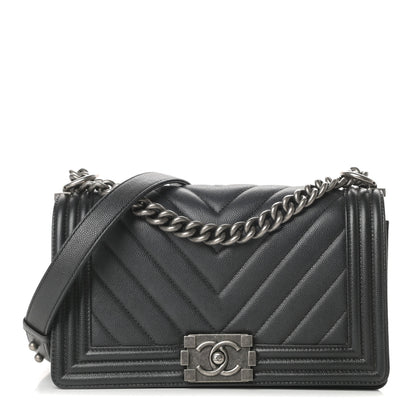 Chanel Caviar Chevron Quilted Medium Boy Flap Black 1 of 12
