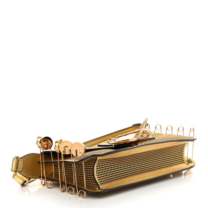 Fendi X VERSACE Metallic Nappa Perforated Fendace Brooch Baguette Gold 4 of 10