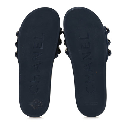 Chanel Satin Canvas Chain Slides Sandals Flats 40 Marine 7 of 12