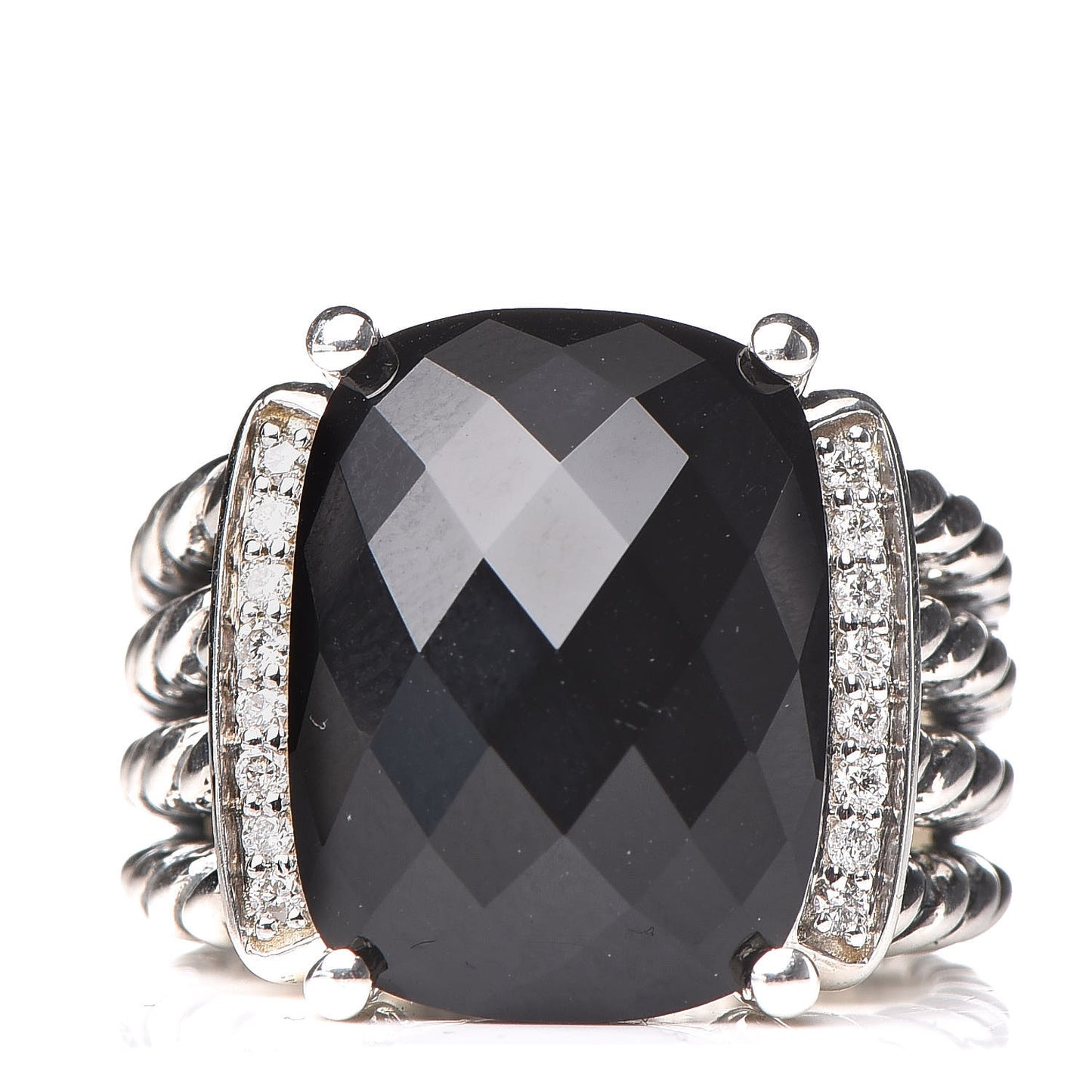 Sterling Silver Diamond Black Onyx 16mm Wheaton Ring 52 6
