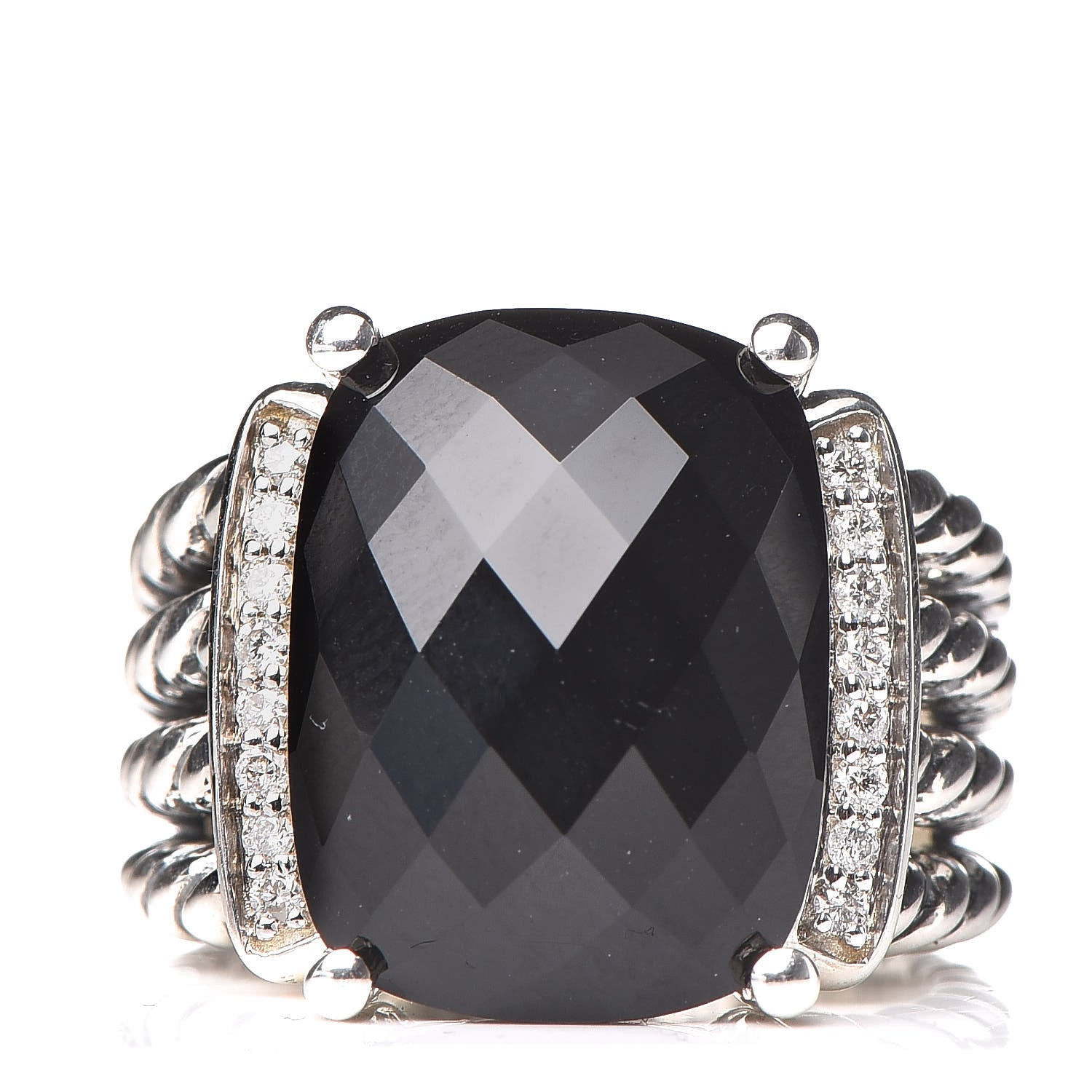 David Yurman Sterling Silver Diamond Black Onyx 16mm Wheaton Ring 52 6 1 of 6