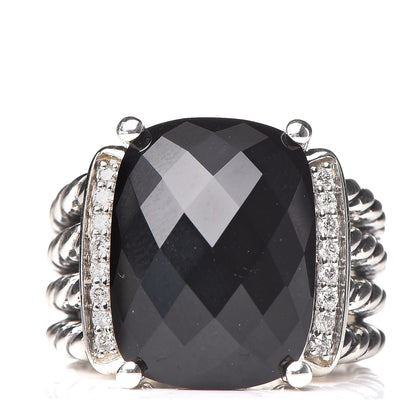 David Yurman Sterling Silver Diamond Black Onyx 16mm Wheaton Ring 52 6 1 of 6