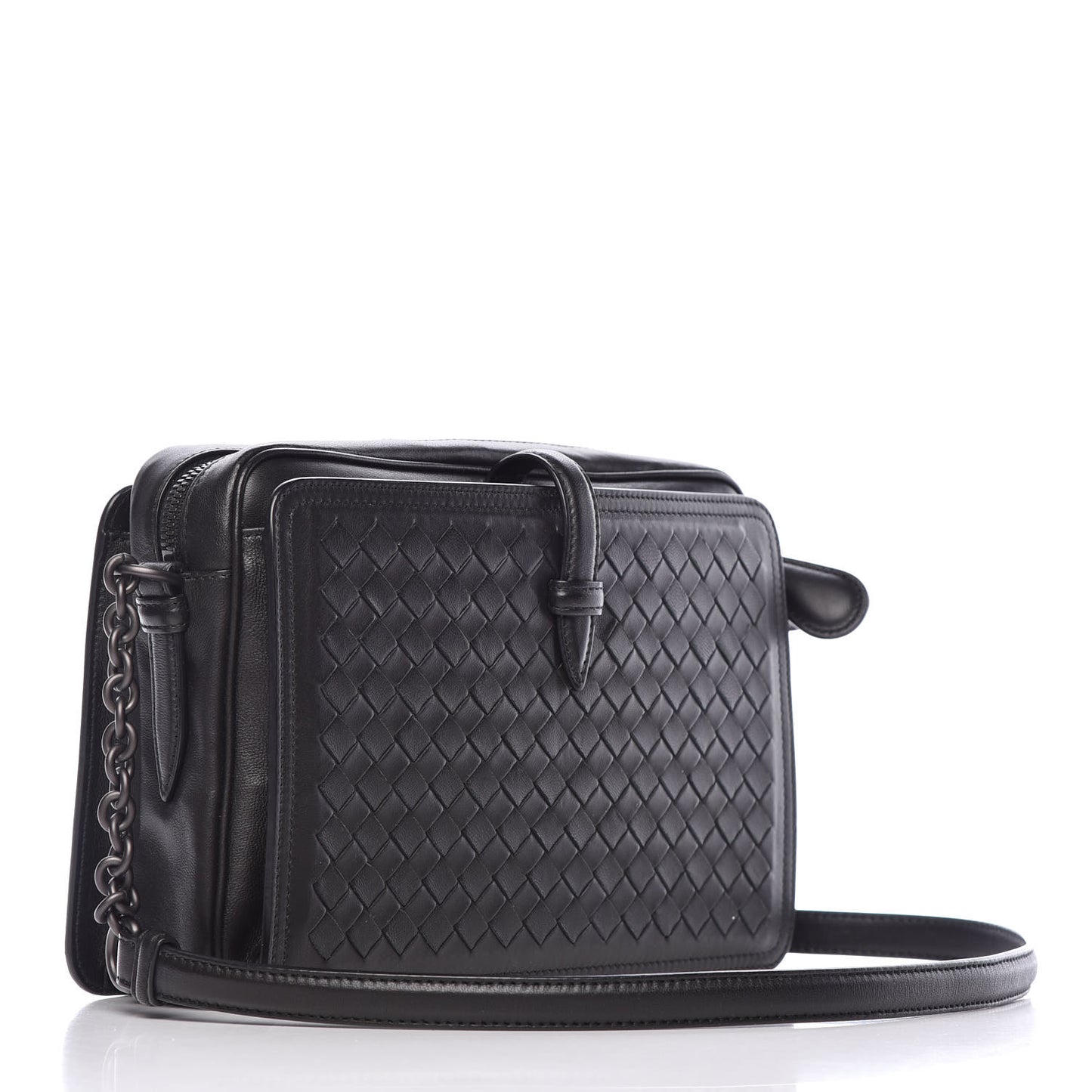Nappa Intrecciato Medium Camera Shoulder Bag Black