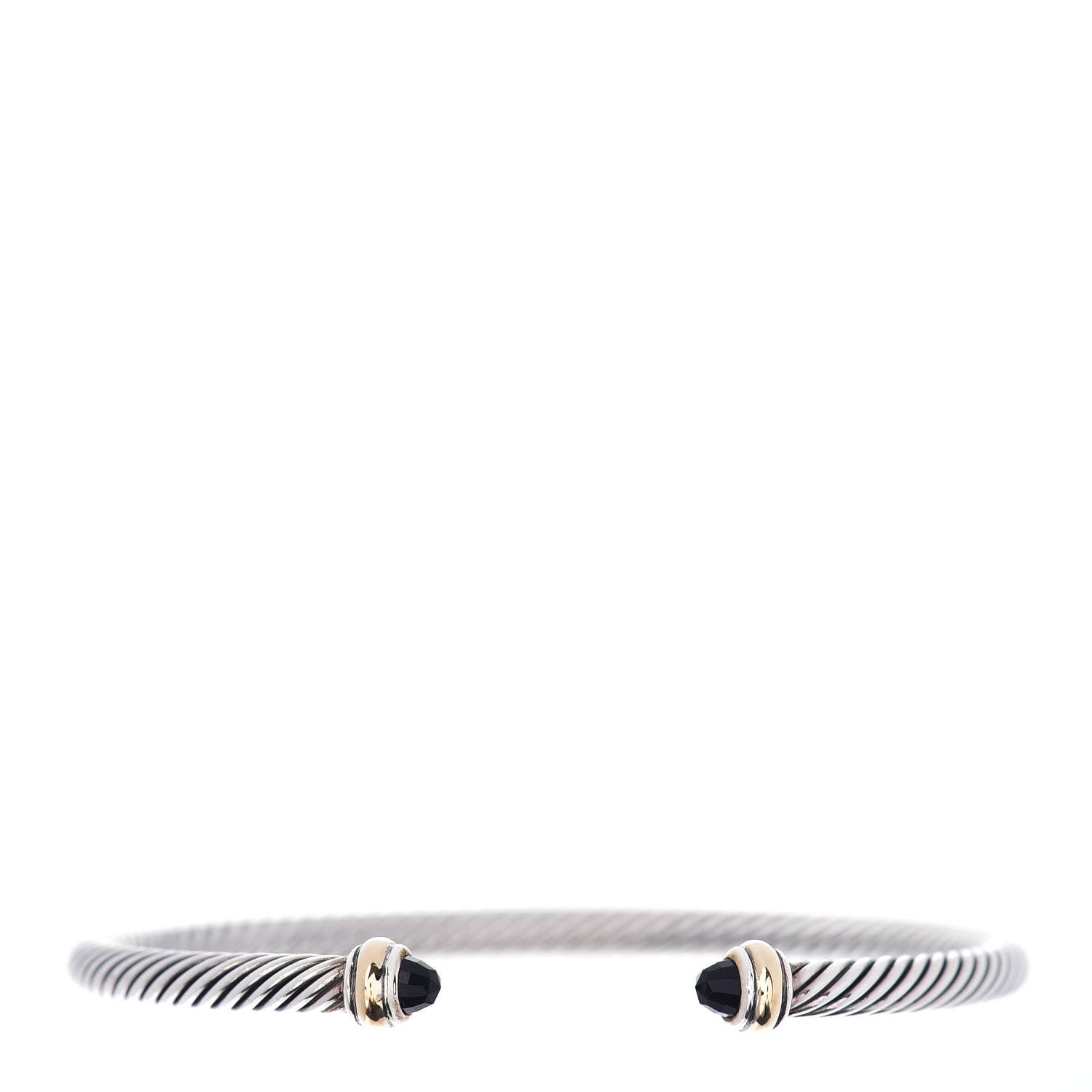 David Yurman Sterling Silver 18K Yellow Gold Black Onyx 4mm Cable Classics Bracelet 1 of 4