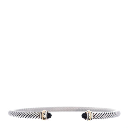 David Yurman Sterling Silver 18K Yellow Gold Black Onyx 4mm Cable Classics Bracelet 1 of 4