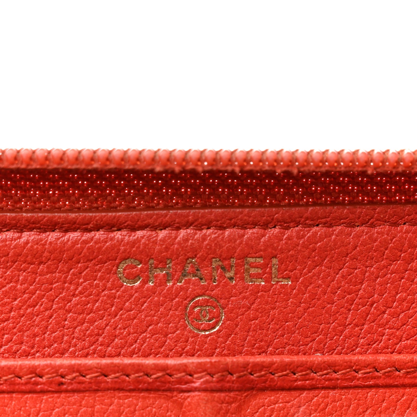 Calfskin Camelia Foil Zip Around Wallet Red