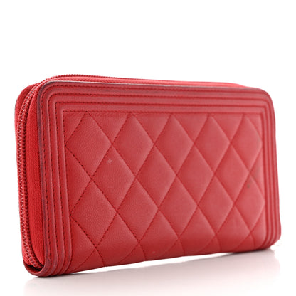 Chanel Caviar Quilted Large Boy Zip Around Wallet Red 3 of 10