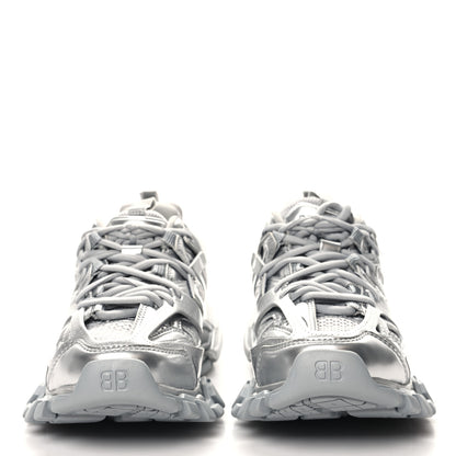 Balenciaga Metallic Calfskin Mesh Nylon Womens Track Sneakers 36 Silver 2 of 8
