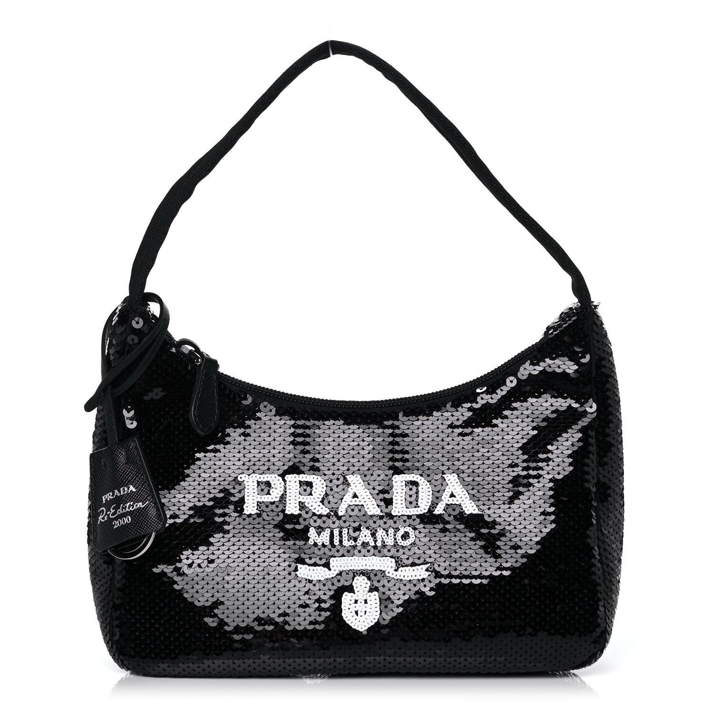 Paillettes Sequin Mini Re-Edition 2000 Bag Black White