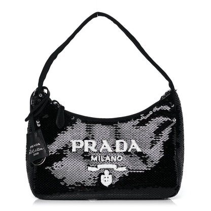Prada Paillettes Sequin Mini Re-Edition 2000 Bag Black White 1 of 13