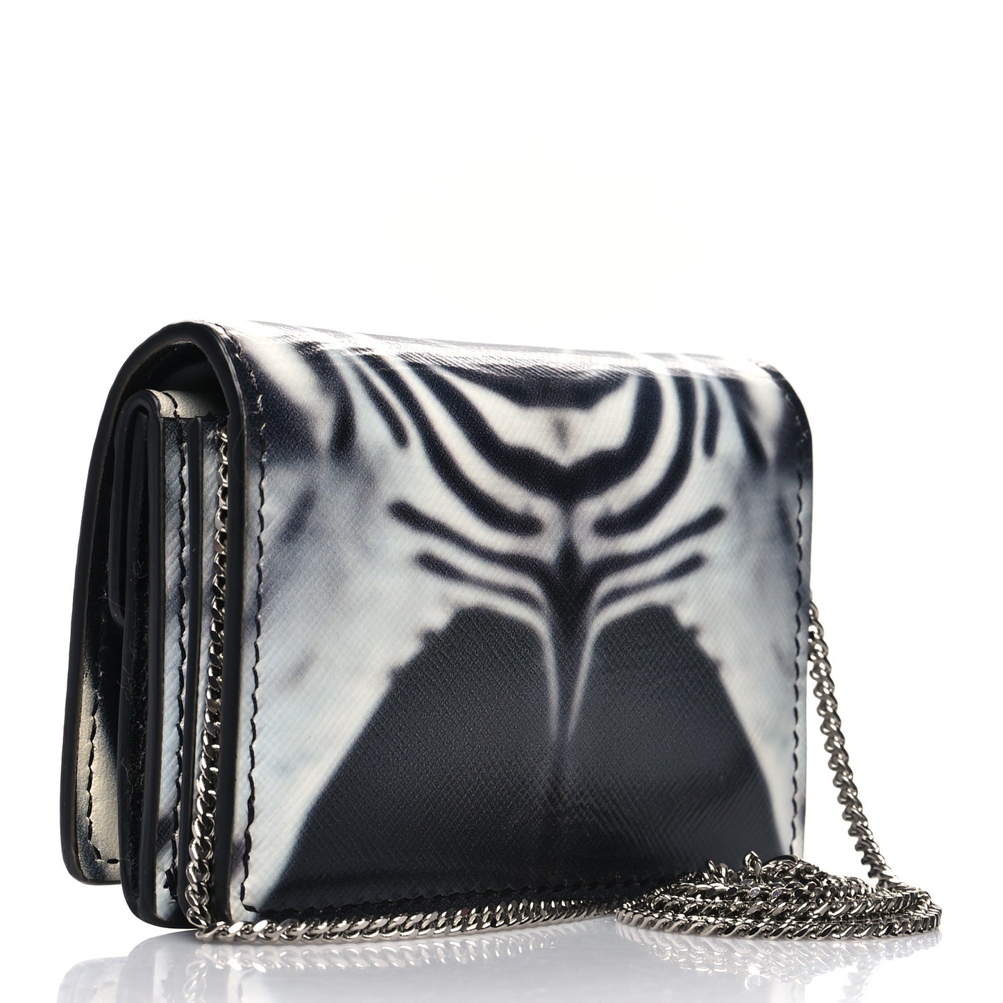 Calfskin Zebra Wallet on Chain Black White