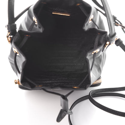 Prada Tessuto Nylon Saffiano Mini Bucket Crossbody Bag Black 6 of 10