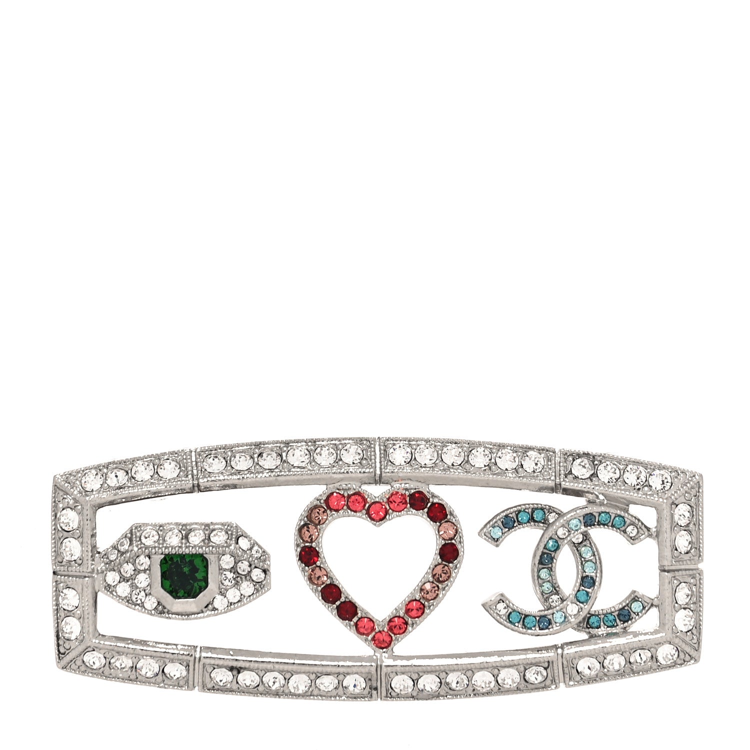 Chanel Crystal Eye Heart CC Brooch Silver 1 of 4