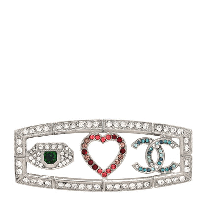 Chanel Crystal Eye Heart CC Brooch Silver 1 of 4