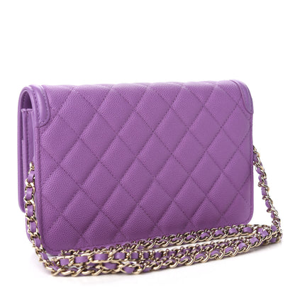 Chanel Caviar Quilted CC Filigree Wallet On Chain WOC Purple 3 of 11