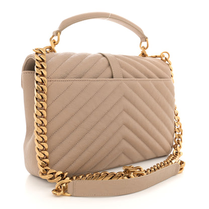 Saint Laurent Sheepskin Matelasse Chevron Monogram Medium College Bag Dark Beige 3 of 10