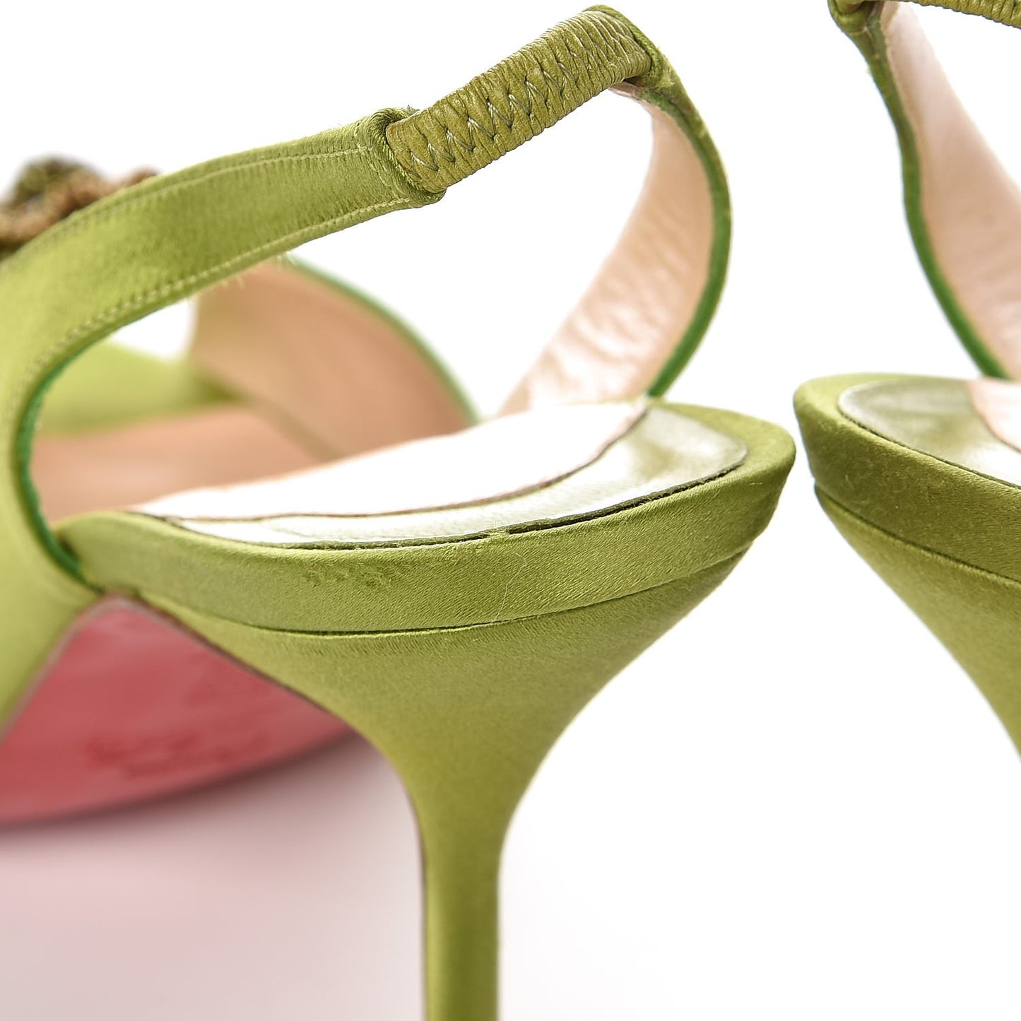 Satin Fiorellino Peep Toe Slingback 37.5 Green