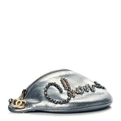 Chanel Metallic Crumpled Calfskin Chain 20s Signe Waist Bag Silver 4 of 10