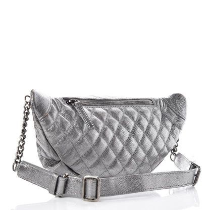 Chanel Metallic Goatskin Quilted Banane Waist Bag Fanny Pack Silver 4 of 12