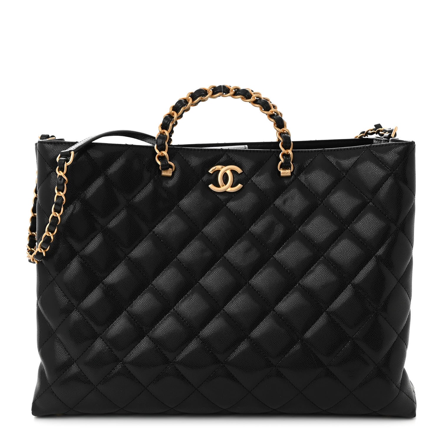 Chanel Shiny Caviar Quilted Chain Handle Shopping Tote Black 1 of 12