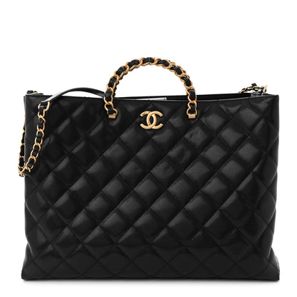 Chanel Shiny Caviar Quilted Chain Handle Shopping Tote Black 1 of 12