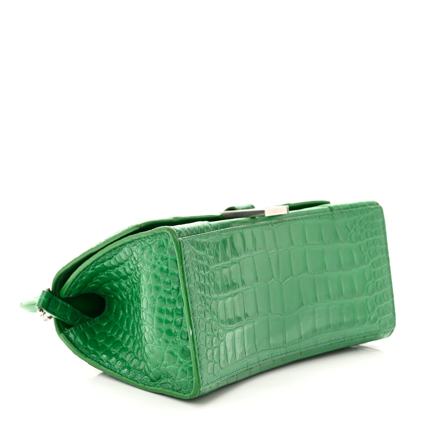 Shiny Calfskin Crocodile Embossed Small Hourglass Top Handle Bag Leaf Green