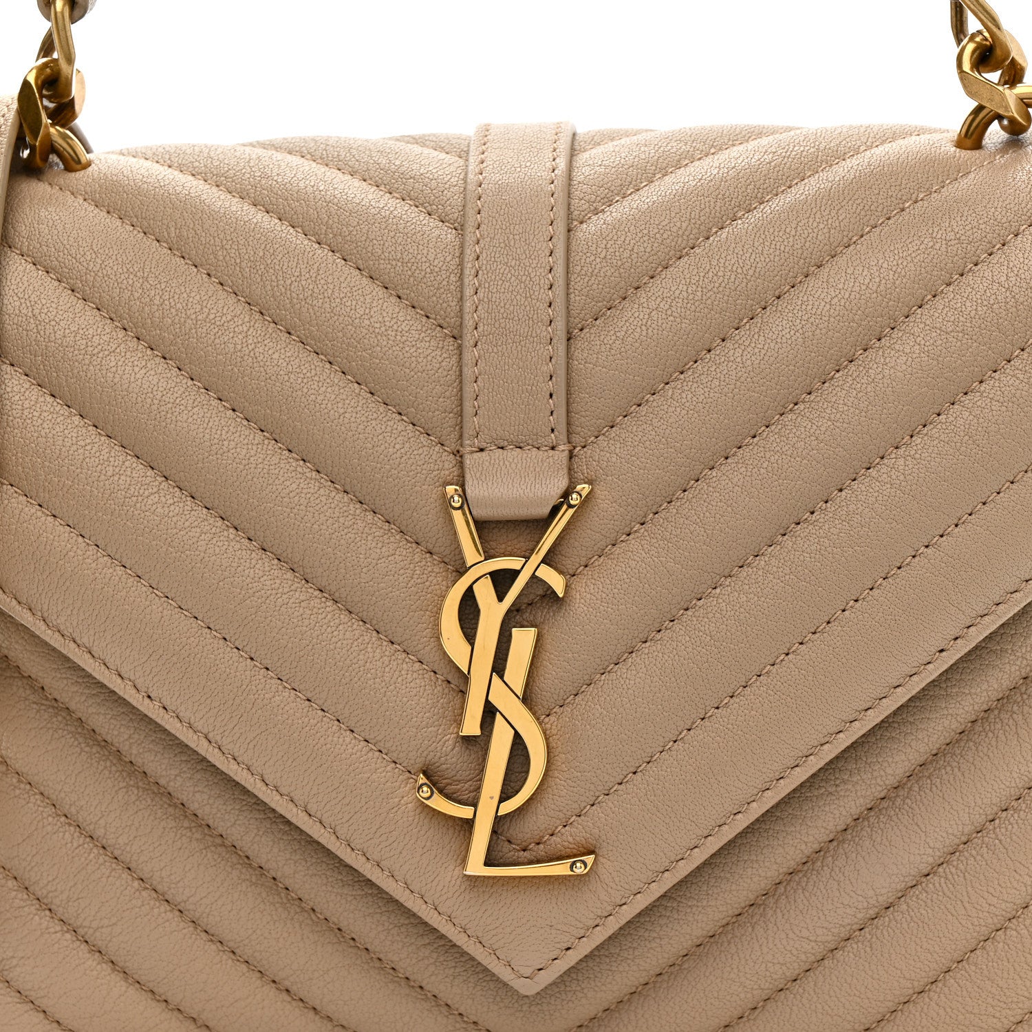 Saint Laurent Sheepskin Matelasse Chevron Monogram Medium College Bag Dark Beige 9 of 12