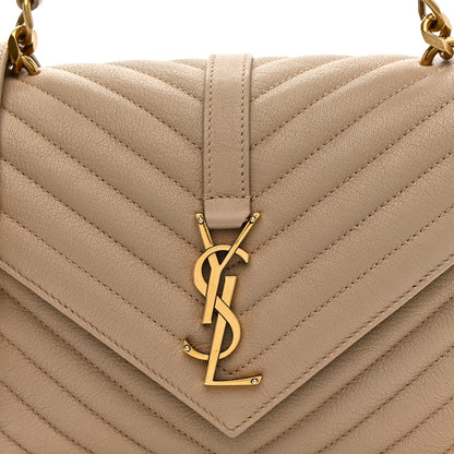 Saint Laurent Sheepskin Matelasse Chevron Monogram Medium College Bag Dark Beige 9 of 12
