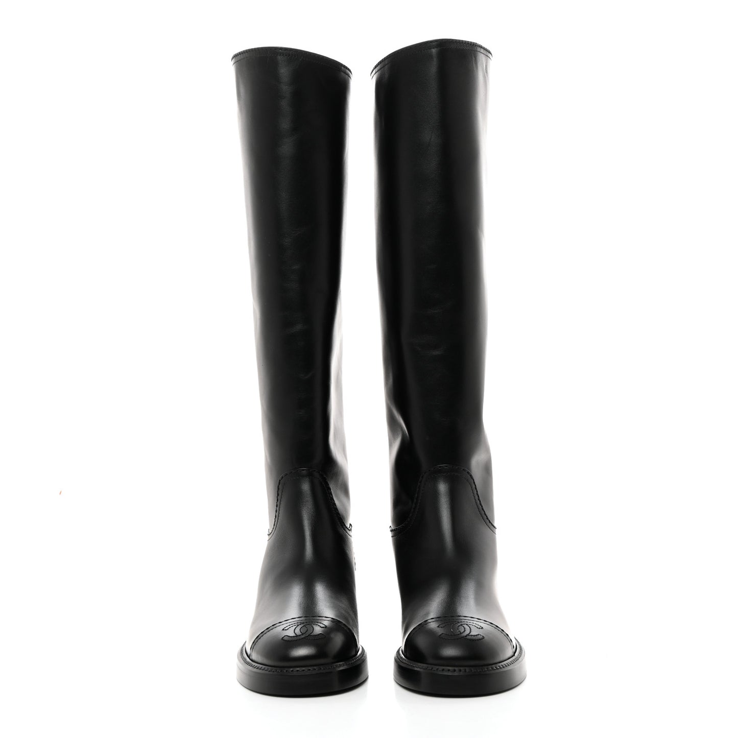 Calfskin Cap Toe High Boots 36 Black