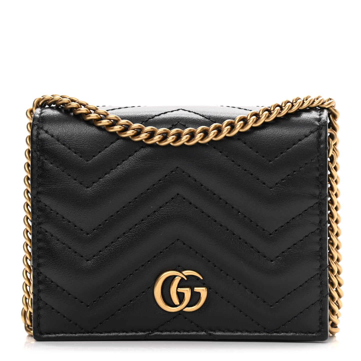 Calfskin Matelasse GG Marmont Mini Wallet On Chain Black