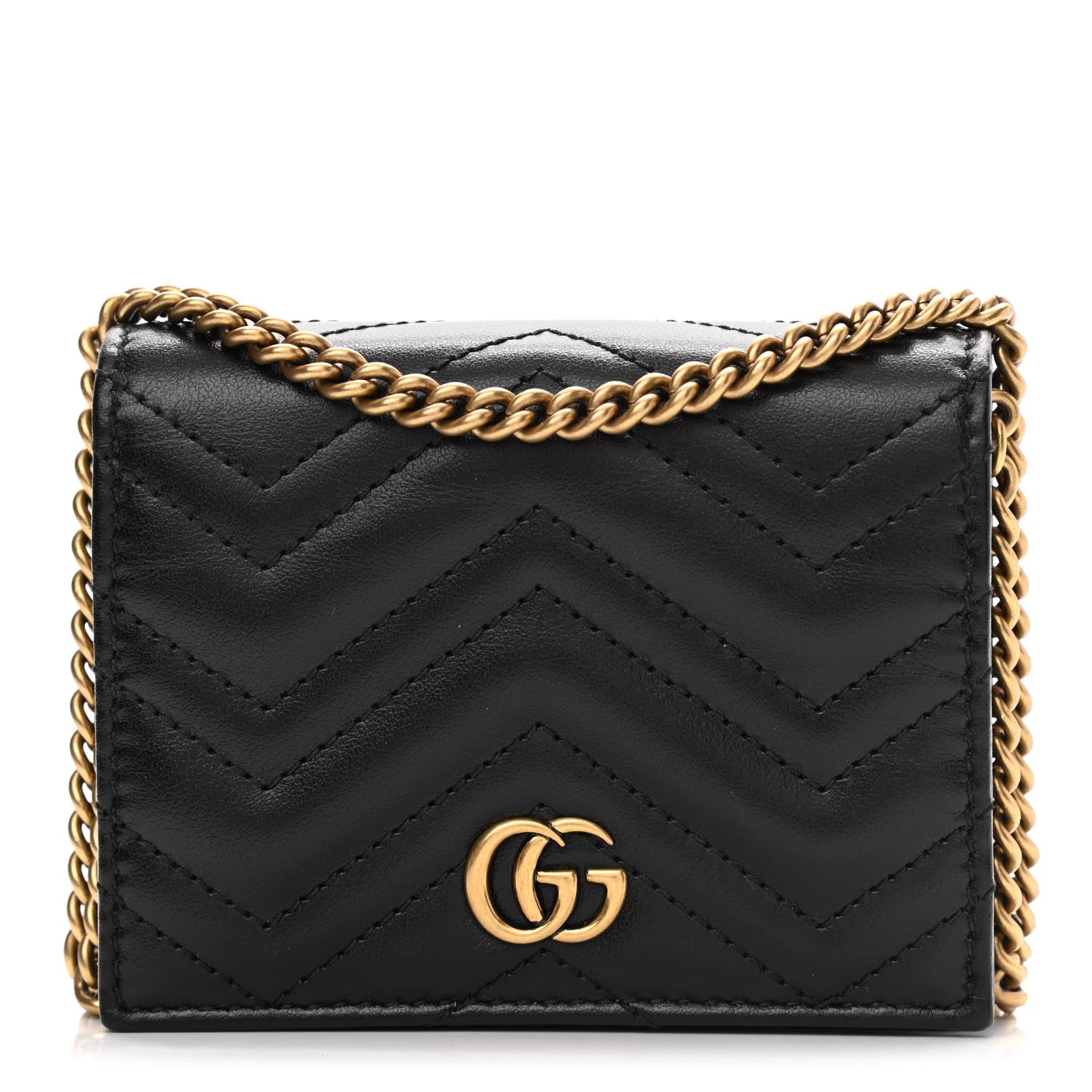 Gucci Calfskin Matelasse GG Marmont Mini Wallet On Chain Black 1 of 11
