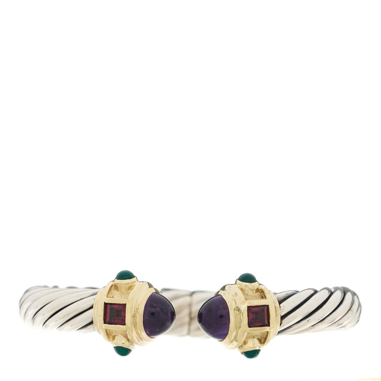 Sterling Silver 14K Yellow Gold Amethyst Garnet Green Onyx Cabochon 10mm Cable Renaissance Bracelet