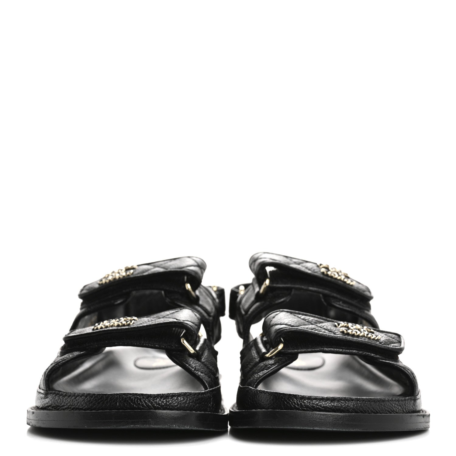 Chanel Grained Calfskin Velcro Dad Sandals 36.5 Black 3 of 11