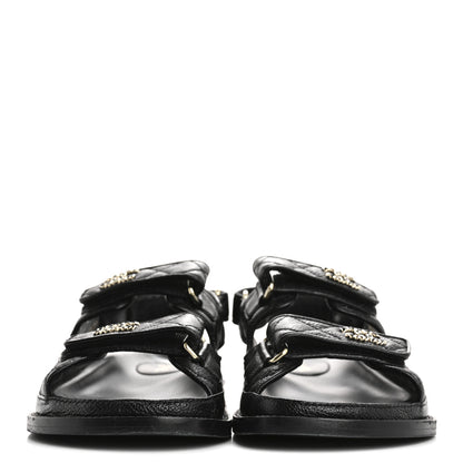 Chanel Grained Calfskin Velcro Dad Sandals 36.5 Black 3 of 11