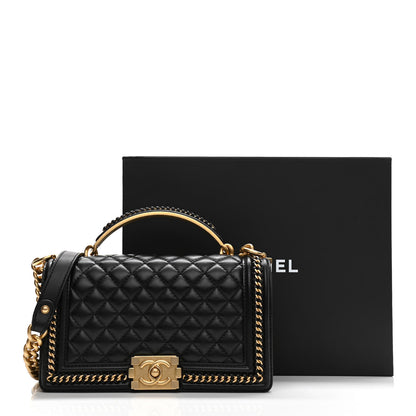 Chanel Lambskin Quilted Medium Top Handle Boy Flap Black 12 of 12