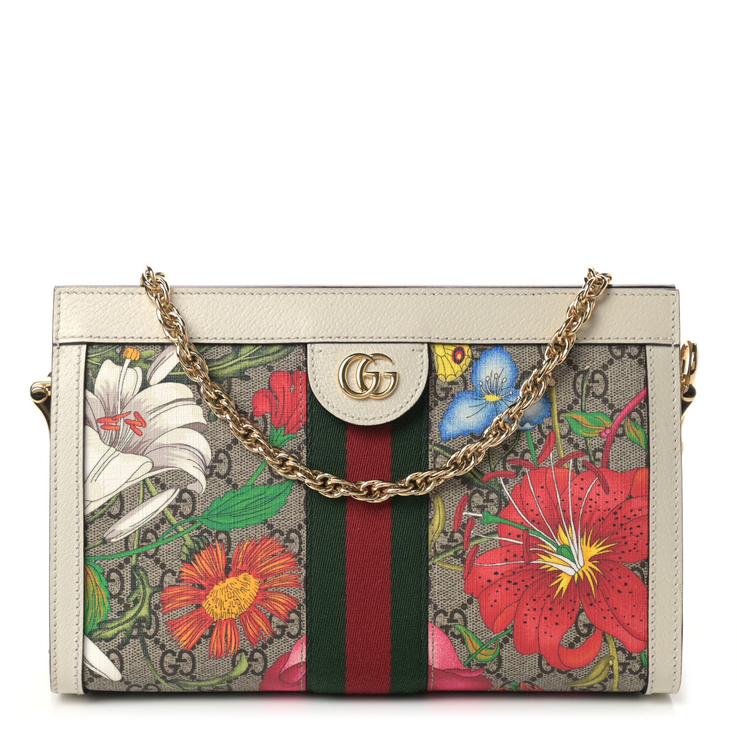 Gucci GG Supreme Monogram Flora Web Small Ophidia Chain Shoulder Bag White 1 of 10
