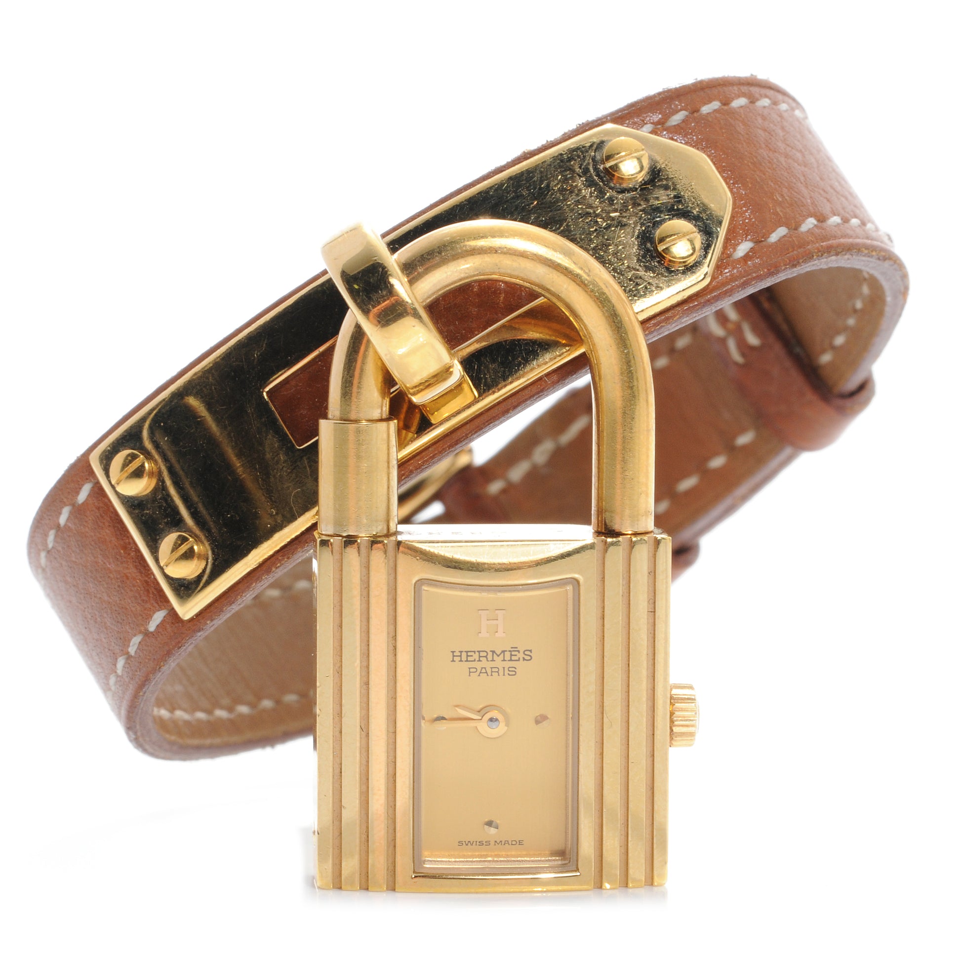 Hermes Stainless Steel Courchevel 20mm Kelly Cadena Quartz Watch Gold 1 of 9