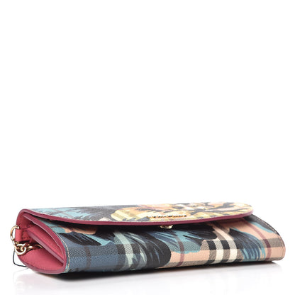 Burberry Haymarket Check Floral Print Henley Wallet On Chain Plum Pink Pewter Blue 4 of 8
