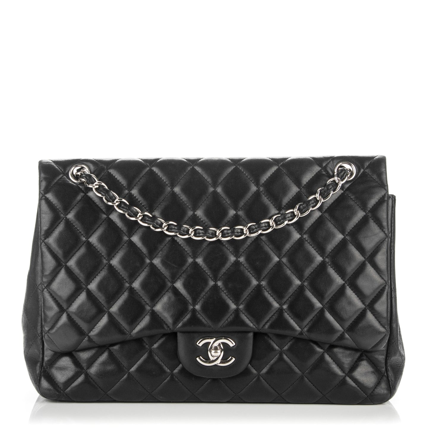 Lambskin Quilted Maxi Single Flap Black